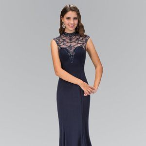 NEW SLEEVELESS SHEATH GOWN WITH ILLUSION HIGH NECKLINE & CUT-OUT BACK GL1383